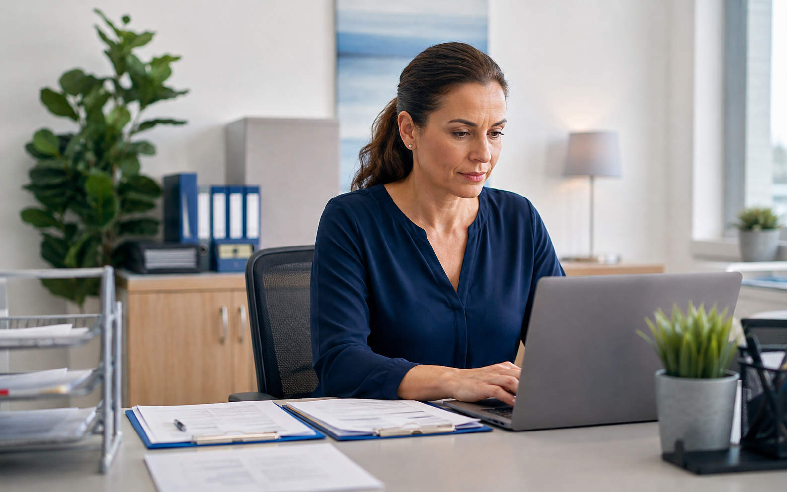 Care service provider administration support in a calm professional workspace
