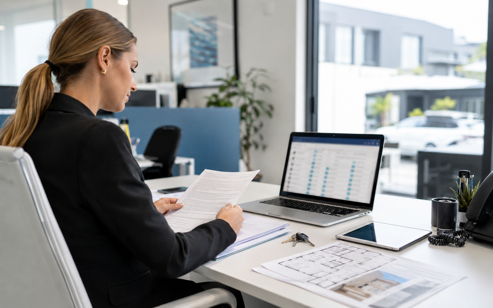 Real estate administration support with property documents and office systems