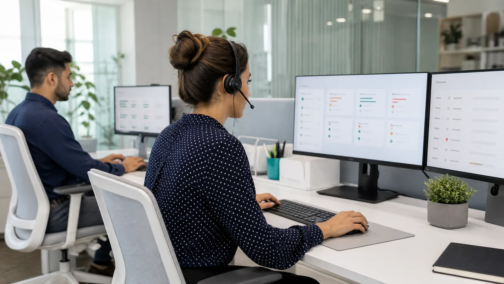 Support team member working with ticketing and operations dashboards